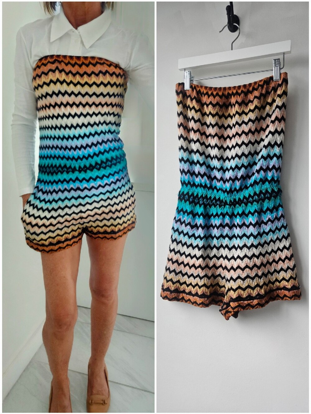 Vintage Missoni Iconic Strapless Smocked One-Piece Short Romper